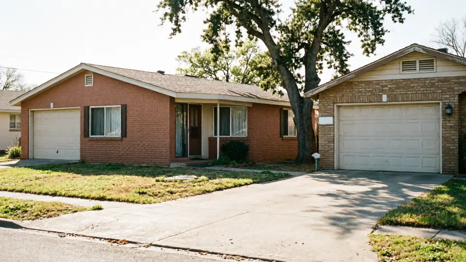 Two houses with garage doors and driveways are visible.
